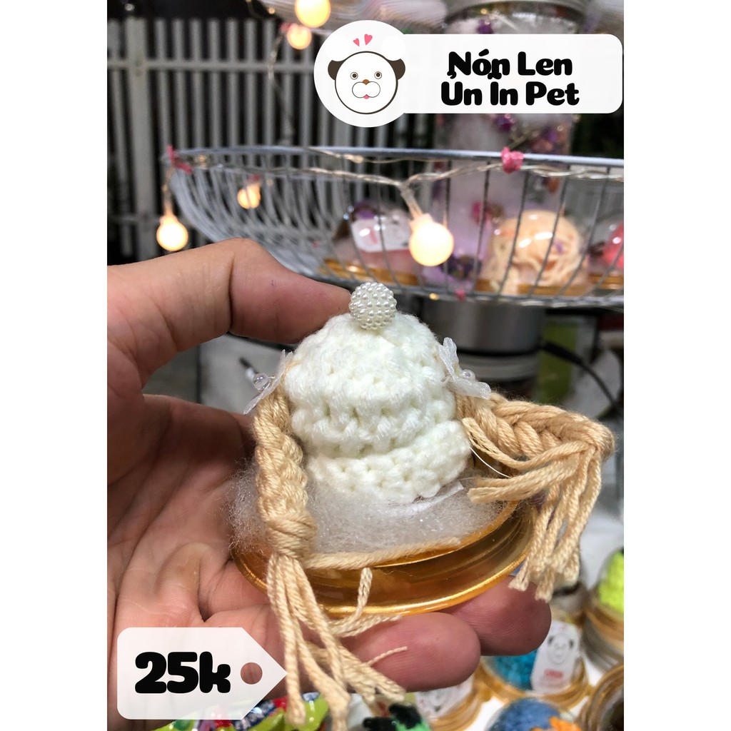 Nón len 2 THẮT NƠ cho hamster, sóc, bọ, thú nhỏ