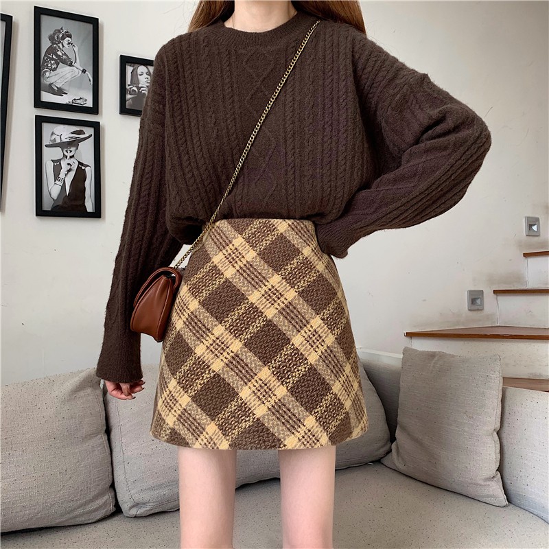 Chân Váy Len Chữ A Lưng Cao Họa Tiết Sọc Caro Thời Trang | BigBuy360 - bigbuy360.vn