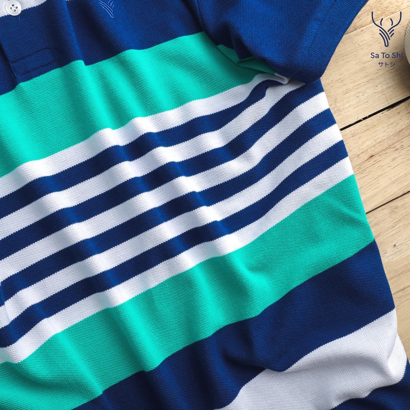 [Mã BMLTA50 giảm 10% đơn 99K] Áo Polo có cổ nam SATOSHI SAPL47 xanh sọc ngang chất thun cotton co dãn