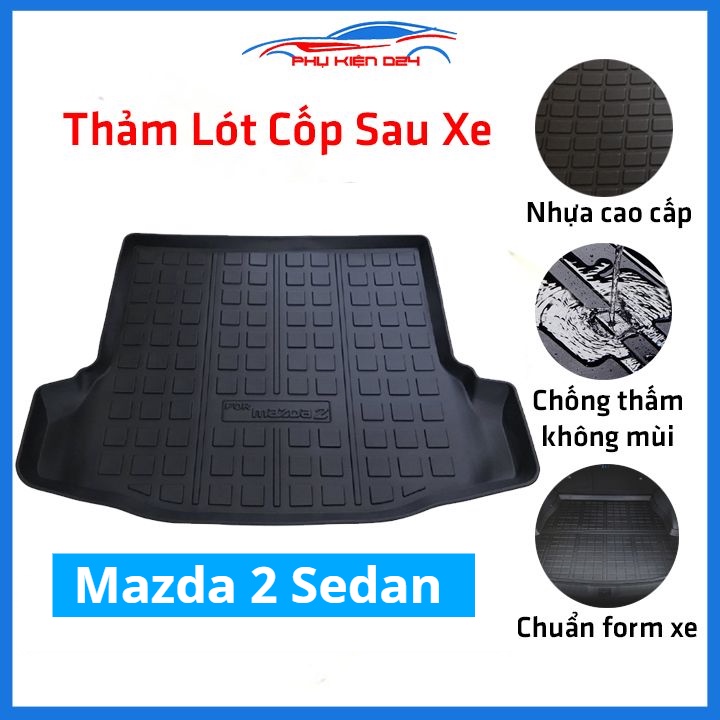 Thảm nhựa lót cốp Mazda 2 Sedan 2015-2016-2017-2018-2019-2020-2021-2022 nhựa dẻo dày dặn đàn hồi tốt