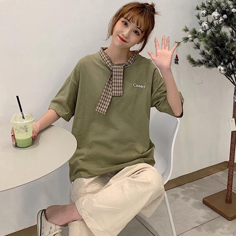 Áo thun nữ ngắn tay dáng rộng in chữ đơn giản