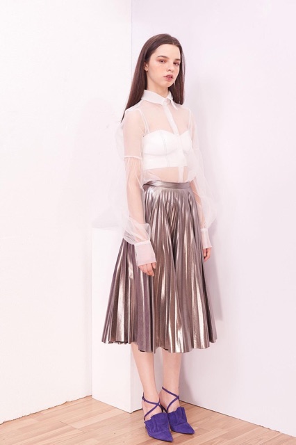 Chân váy xếp li metallic CANDEBLANC
