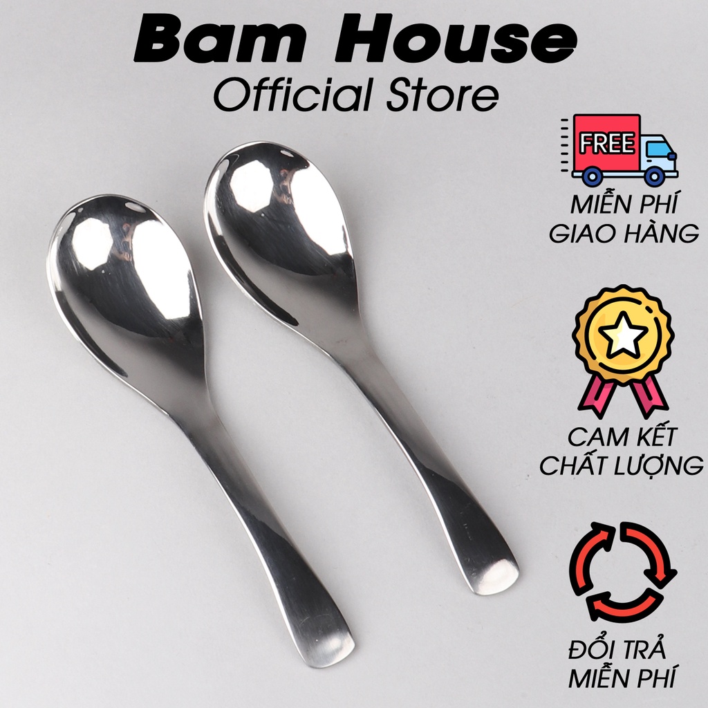 [Mã LIFEM1 giảm 50k đơn 99k] Muỗng canh bầu tròn inox Bam House cán cong loại dày cao cấp MCC01 - Gia dụng bếp