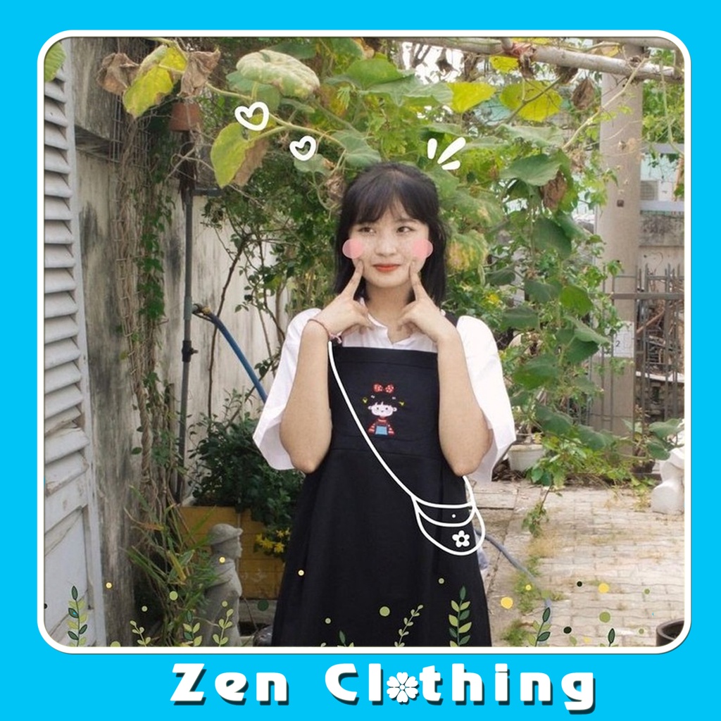Váy yếm nữ suông thụng thêu hình cô bé xinh xắn túi trước đầm suông nữ ulzzang Zen Clothing Zen008 | BigBuy360 - bigbuy360.vn
