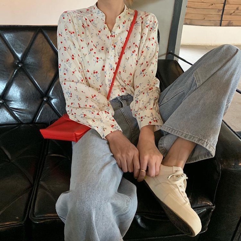 Quần bò ống đứng lưng cao denim phong cách Hàn Quốc