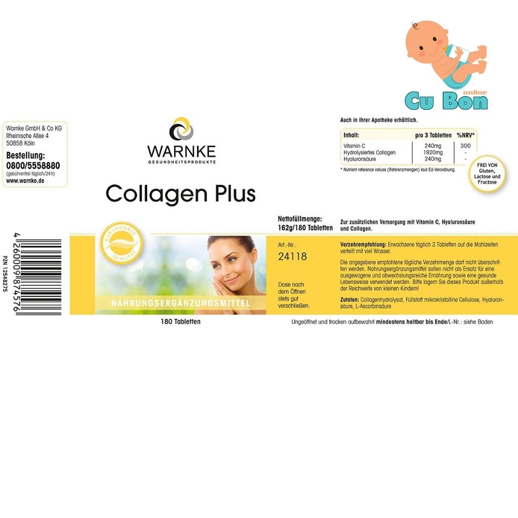 Viên uống Collagen Plus Warnke 180 viên Của Đức làm đẹp da giữ mãi nét thanh xuân