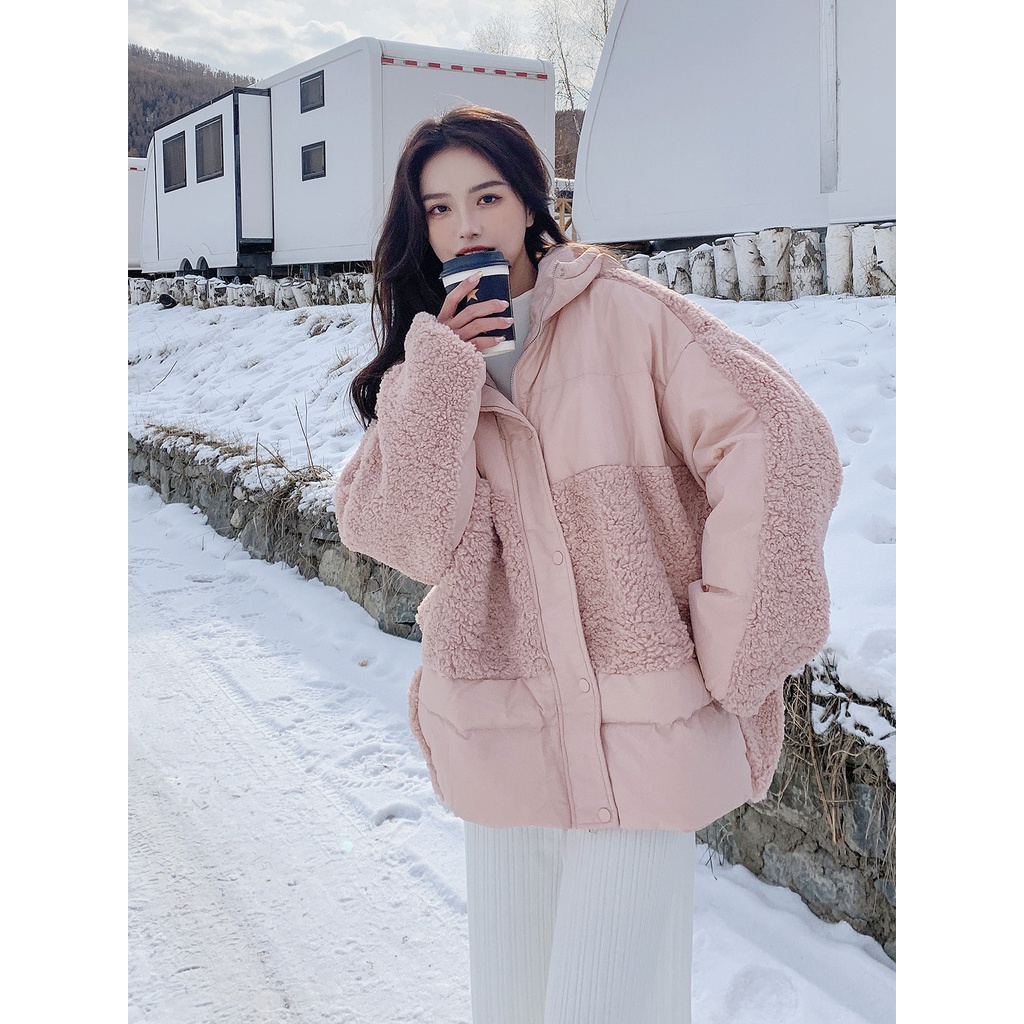 ❄❄Áo Khoác Khâu Lông Cừu Thiết Kế Có Mũ Trùm Đầu Ấm Áp❄❄❄