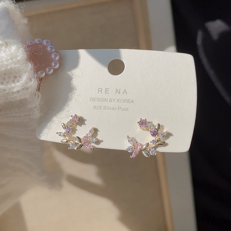Khuyên tai AHELLOGIRL kiểu chữ C đính đá zircon hình hoa phong cách Hàn Quốc ngọt ngào cho nữ