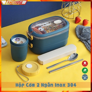 Huyen hộp cơm giữ nhiệt lúa mạch 2 tầng ruột inox 304 - hộp cơm văn phòng trang