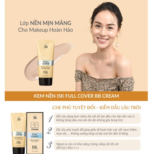 Kem nền trang điểm chống nắng ISK Full Cover BB Hàn Quốc 45ml