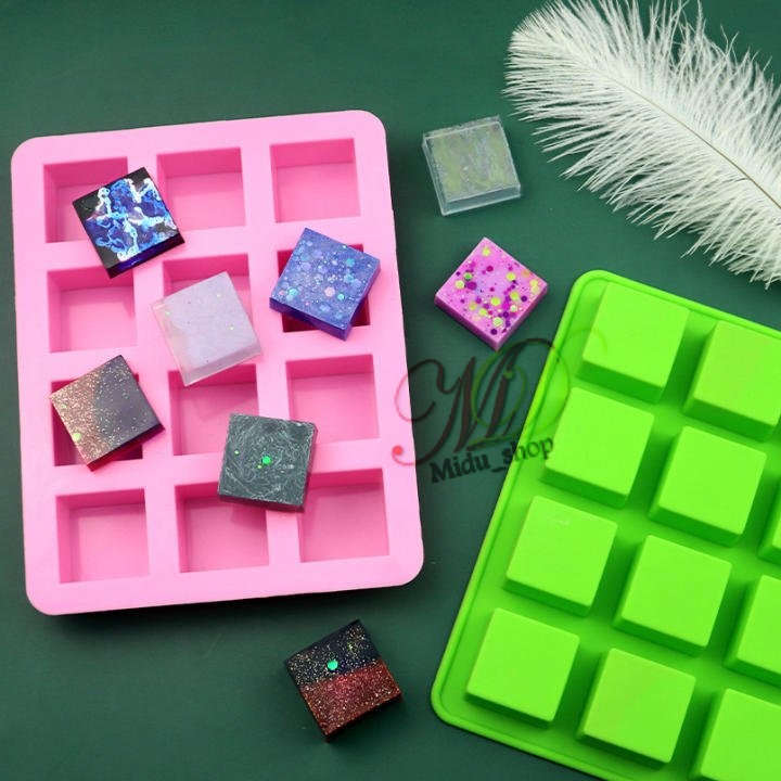 Midu - Khuôn silicon 6 ô, 12 ô, 40 ô, 126 ô hình vuông đổ socola rau câu Làm bánh xà phòng handmade