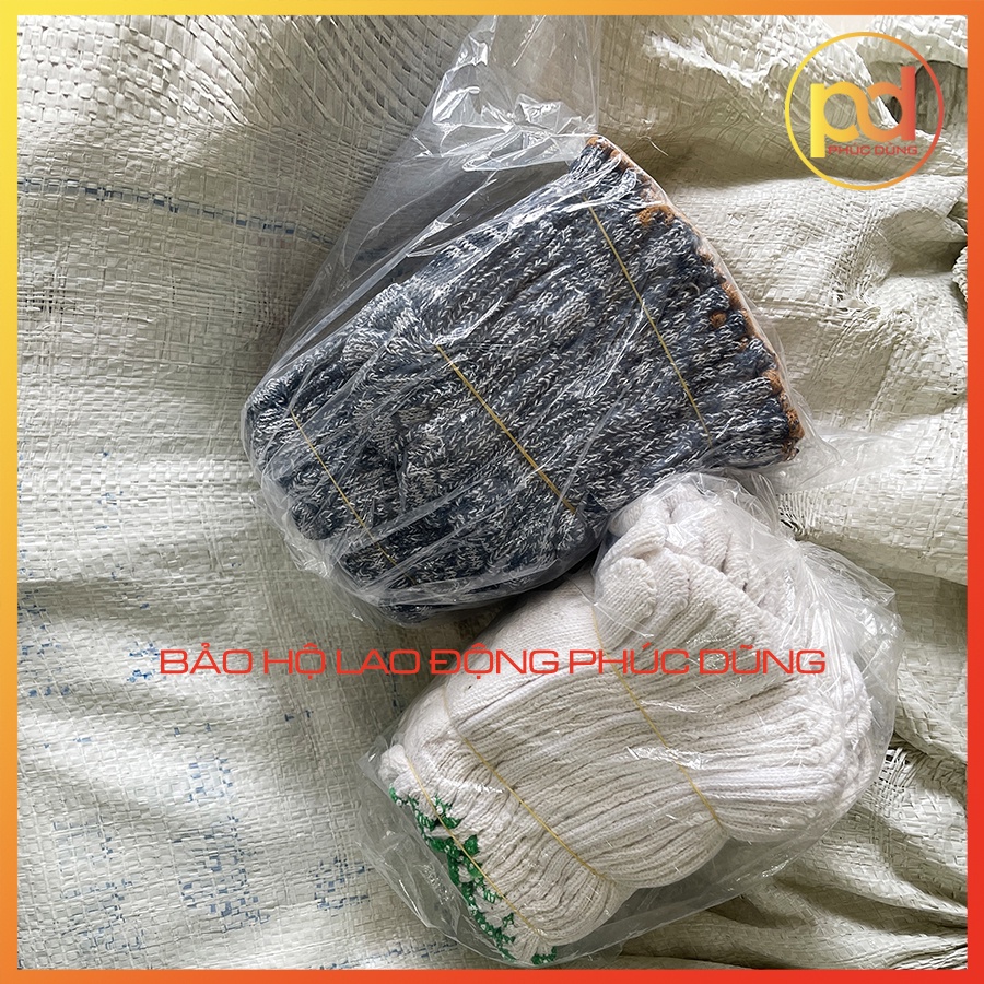 Cặp găng tay bảo hộ lao động loại dày 70gram màu xám và màu trắng, găng tay làm vườn, chất liệu vải sợi polyester dệt