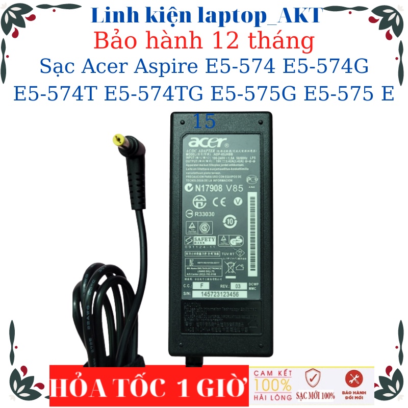 Sạc laptop Acer Aspire E5-574 E5-574G E5-574T E5-574TG E5-575G E5-575 E 15- Sạc 19V-3.42A chân vàng