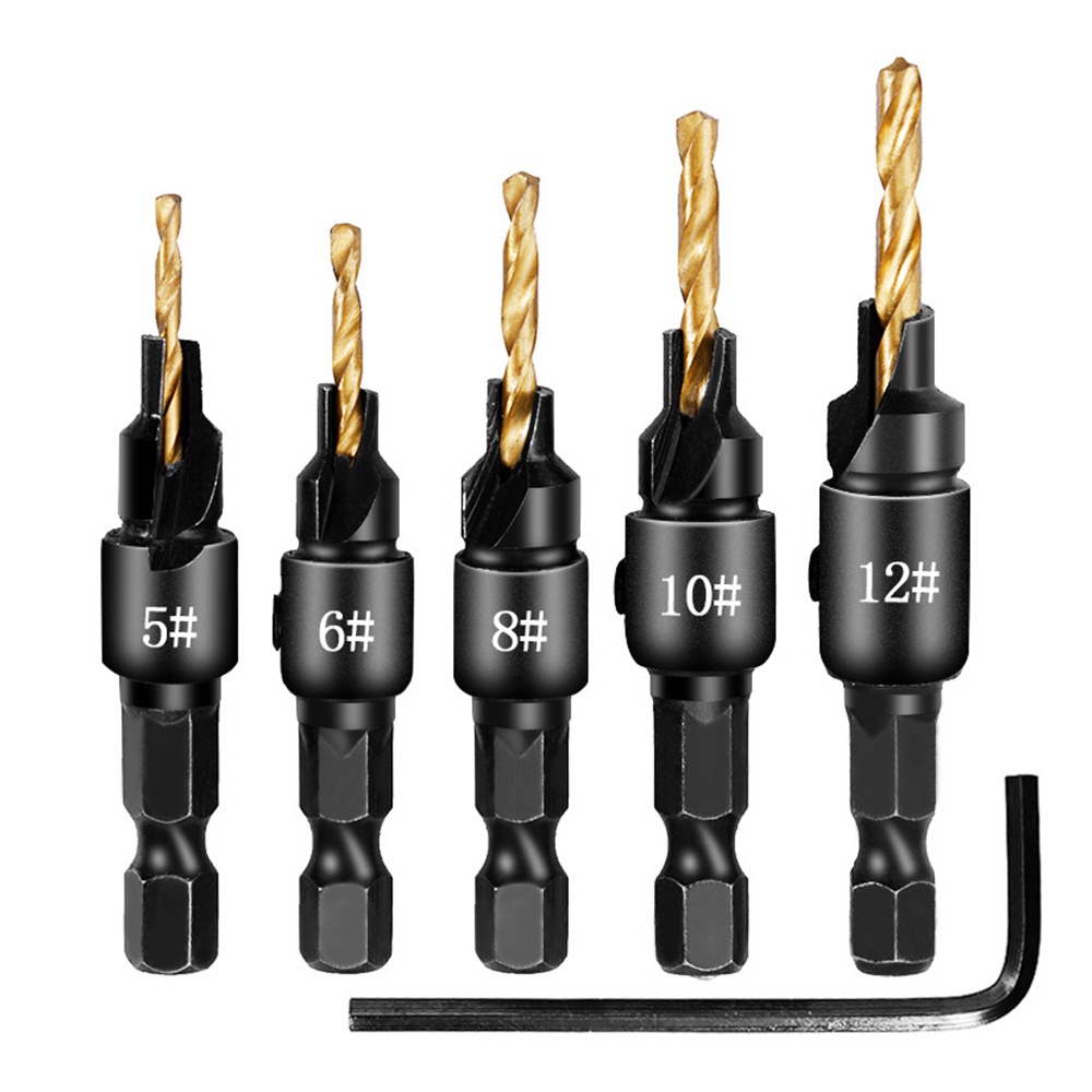 Set 5 mũi khoan gỗ DIYMORE nhiều kích thước chuyên dụng kèm một công cụ cờ lê cao cấp