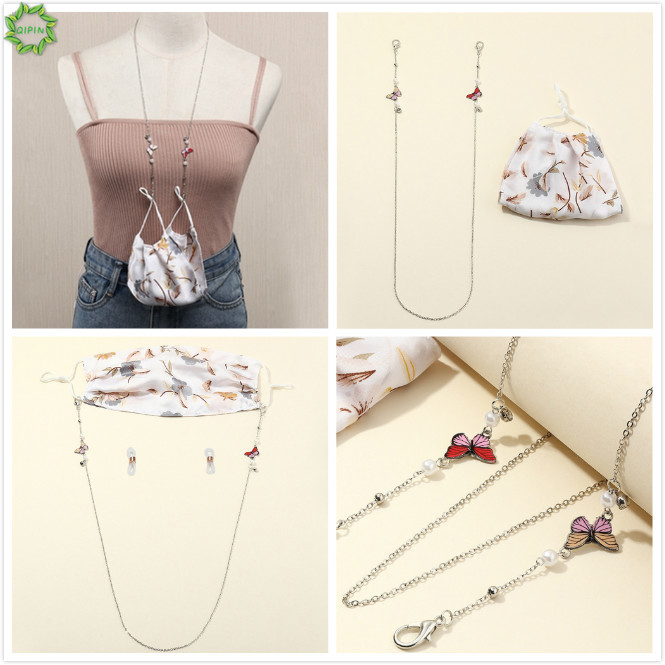Dây đeo mắt kính / khẩu trang chống thất lạc họa tiết đính hạt hình bướm tiện dụng