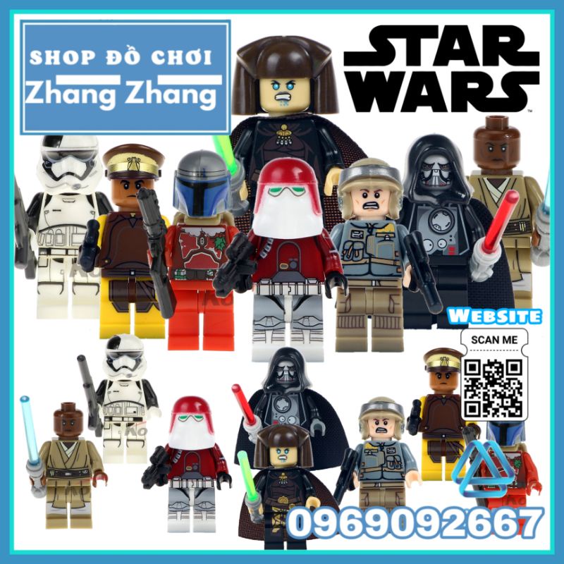 Đồ chơi Xếp hình Star Wars gồm Mace Windu Luminara Darth Malgus  Naboo Guard Jango Fett Trooper Minifigures Pogo PG8095