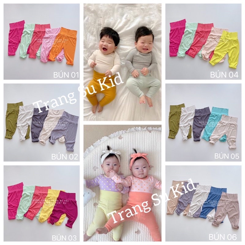 Combo 5 Quần Tăm cạp cao Chất tăm bún siêu co giãn cho bé trai và bé gái 8kg-14kg