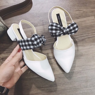 Sandal bít mũi Zara basic đính nơ kẻ