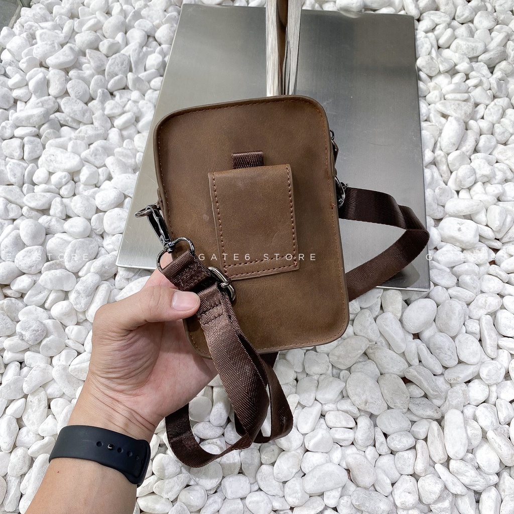 Túi đeo chéo Nam Nữ da PU nắp gập, túi minibag Vintage Unisex nhỏ gọn GATE6 - K6071 | BigBuy360 - bigbuy360.vn