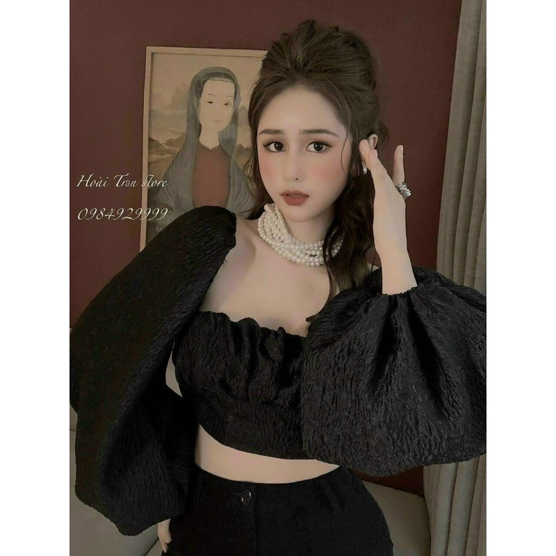 Áo kiểu croptop nữ chất voan xốp xịn có kèm mút ngực