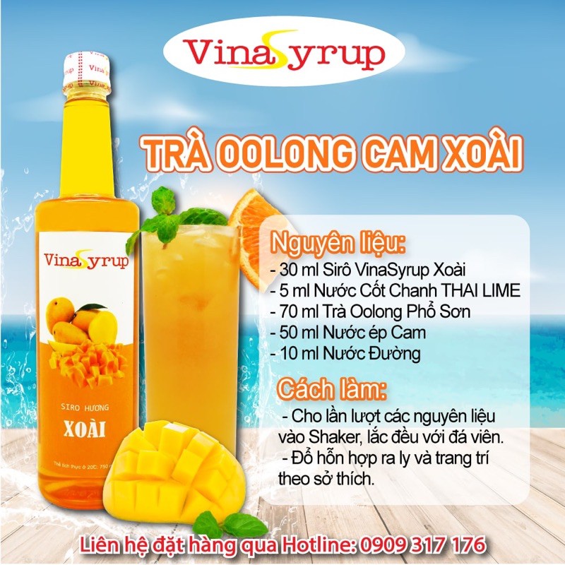 Siro Trái Cây VinaSyrup 750 ml - Đầy Đủ Hương Vị Vina Syrup dùng để pha chế thức uống trà sữa, trà trái cây, soda