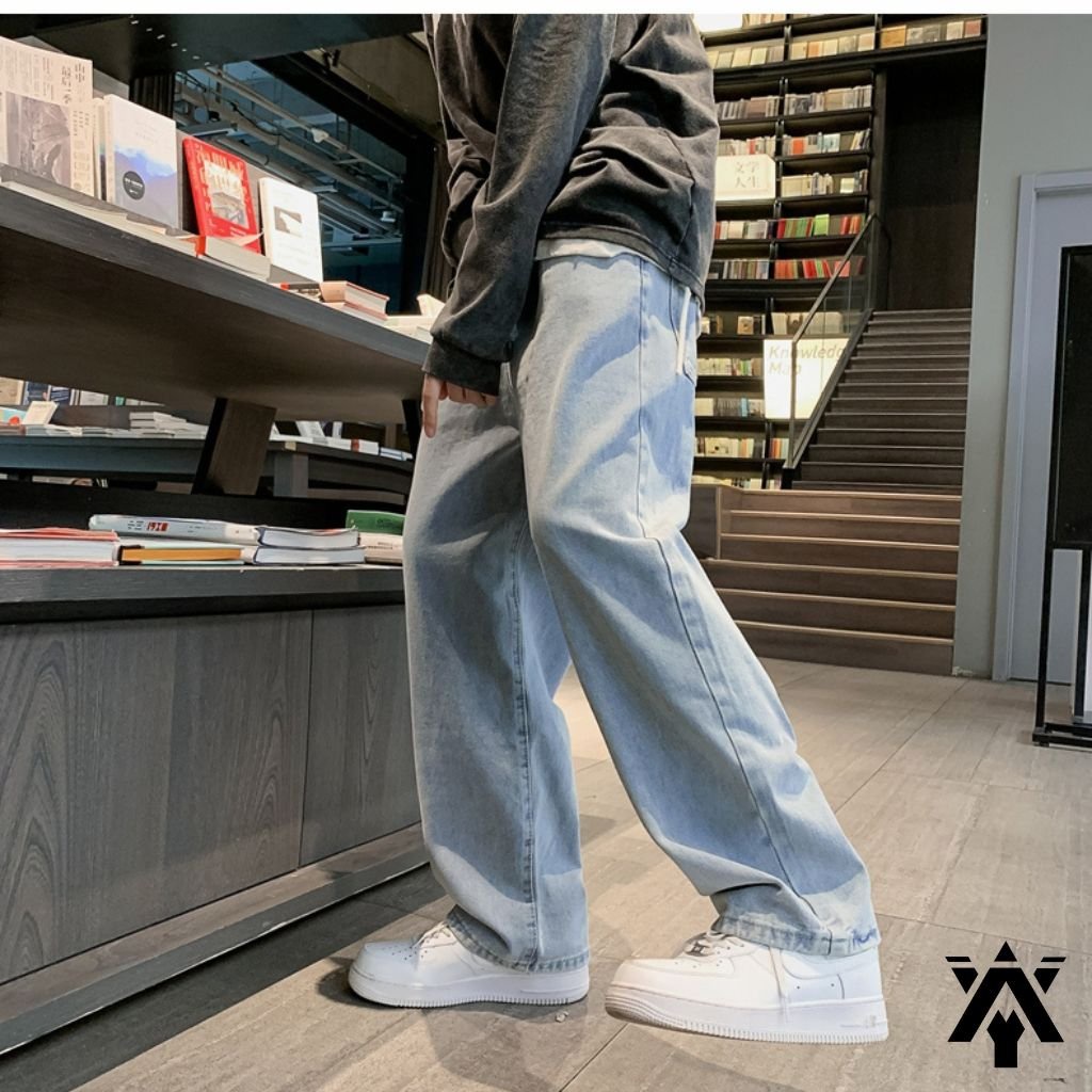 Quần Jean Nam Anyoung Quần Baggy Nam Cạp Chun Chất Bò, Ống Suông Rộng Dễ Phối Đồ Phong Cách Unisex Hàn Quốc Qd321