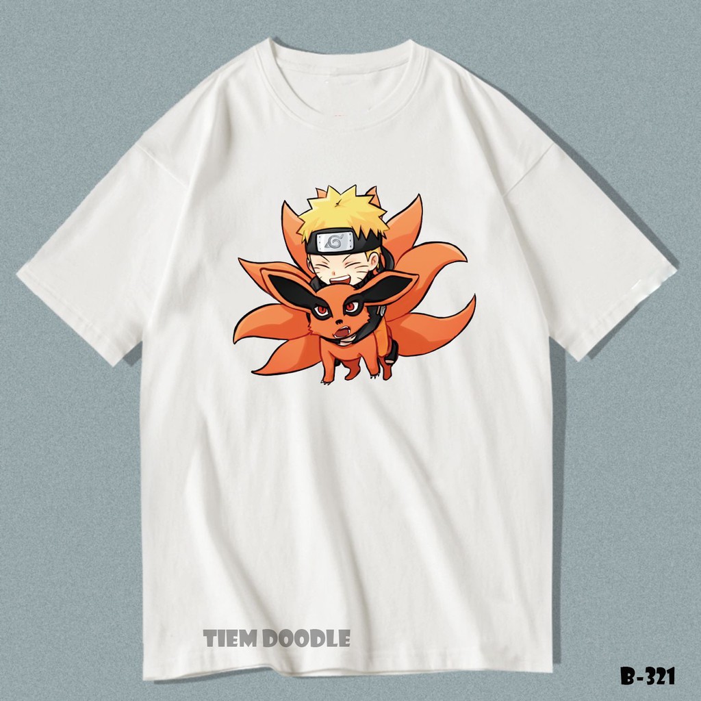 Áo thun tay lỡ Naruto Chibi cưỡi Kurama nhiều mẫu