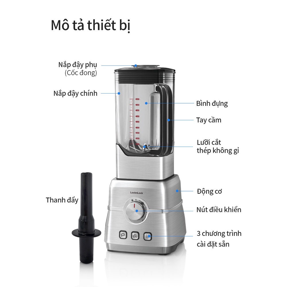 [Chính hãng Lock&amp;Lock] Máy xay sinh tố Premium High Speed Blender Công Suất Lớn 2000W EJM476SLV - Larva Store