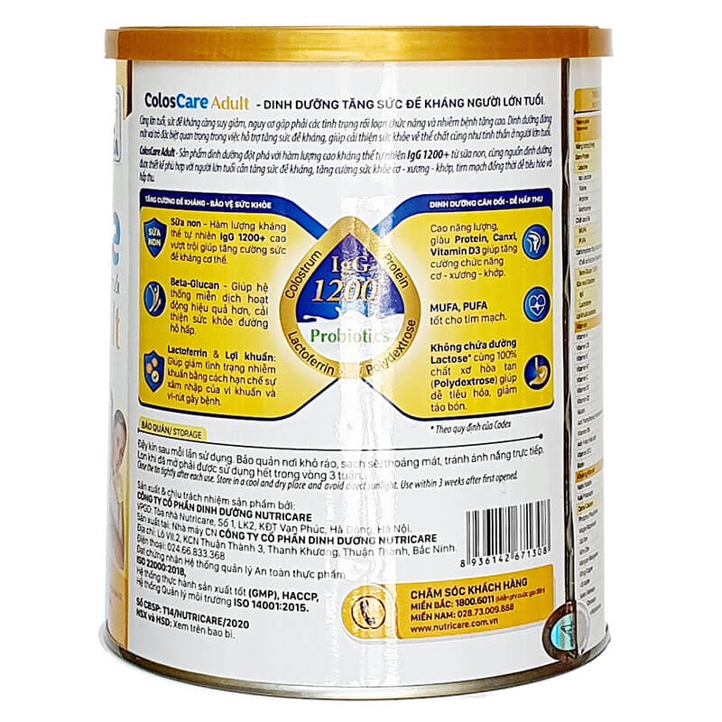 Lon Sữa Bột Dinh Dưỡng Coloscare Adult 800gr Giúp Tăng Sức Đề Kháng Cho Người Cao Tuổi