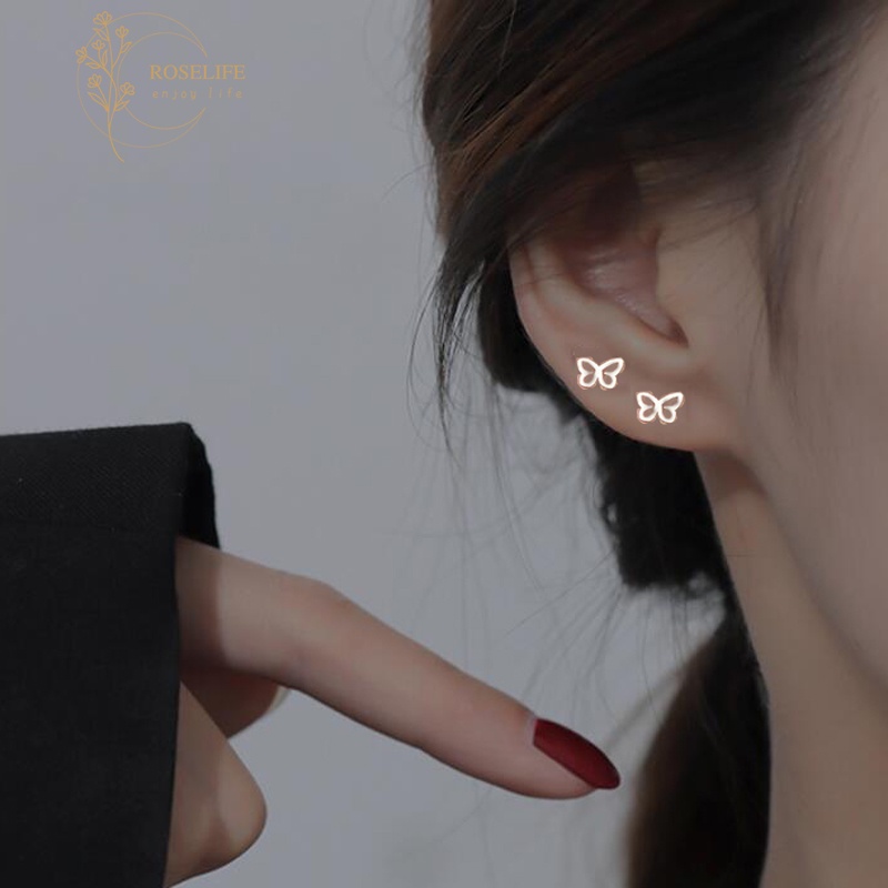 1 Đôi bông tai mạ bạc 925 hình bướm đơn giản chống dị ứng thời trang cho nữ