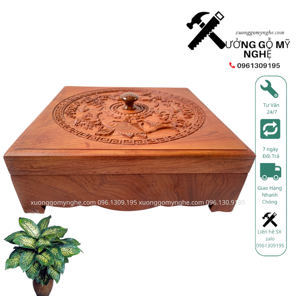 Khay Mứt Trạm Lý Ngư Nguyệt Vọng Gỗ Hương tự nhiên
