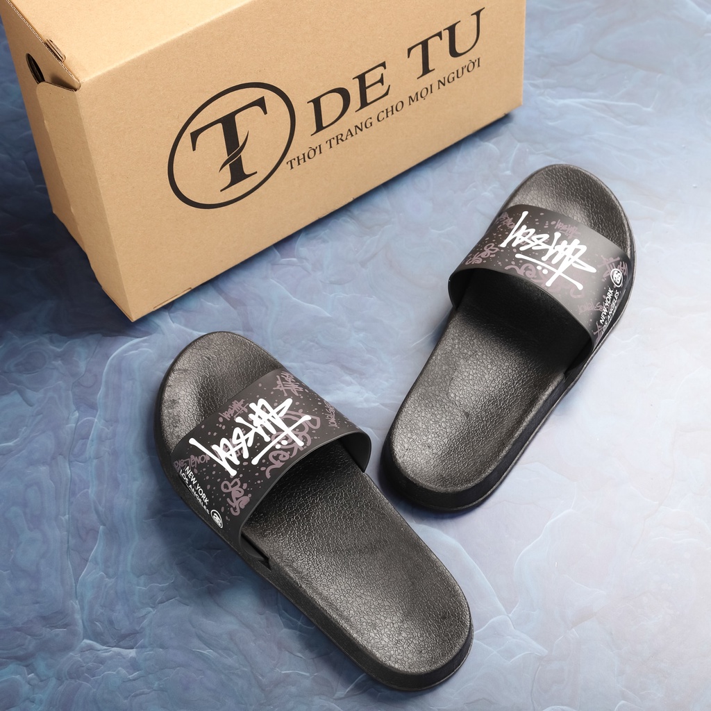 Dép Quai Ngang Unisex DETU DNT3 Họa Tiết Graffiti quai Đen