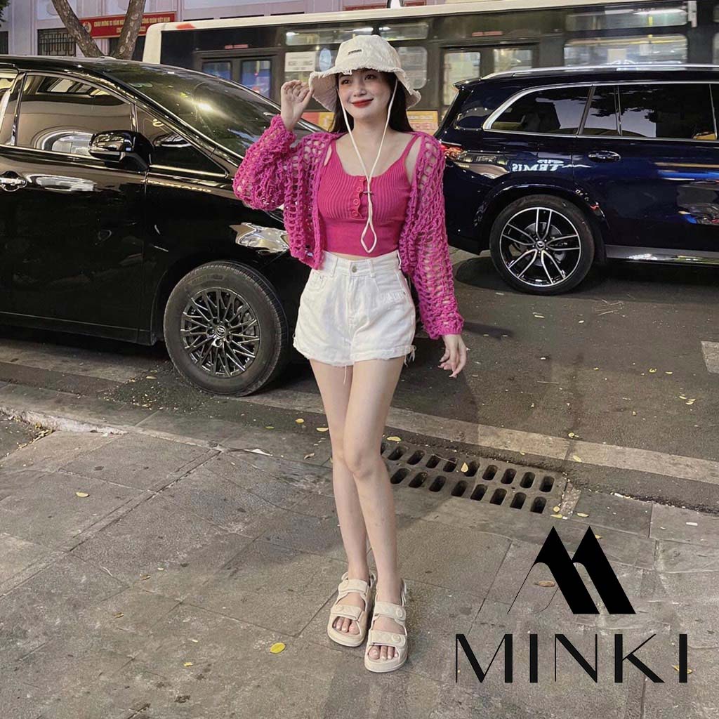 SET KHOÁC LEN LƯỚI KÈM ÁO DÂY LEN HỒNG SEN - CHẤT LIỆU CAO CẤP - MÀU HỒNG SEN BÁNH BÈO