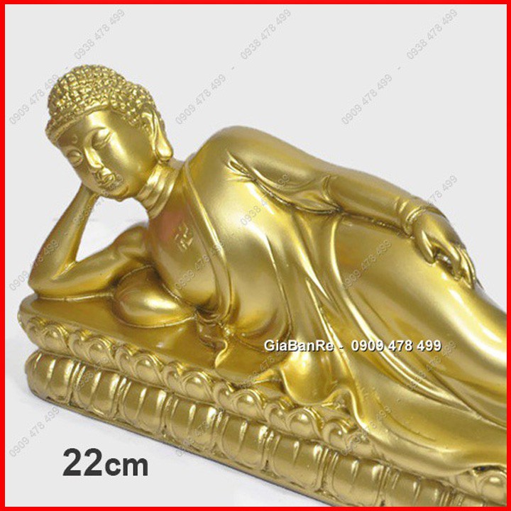Tượng Phật Tổ Nằm Nhập Niết Bàn Size Trung 22cm - Sơn Nhũ Vàng - 6890.1