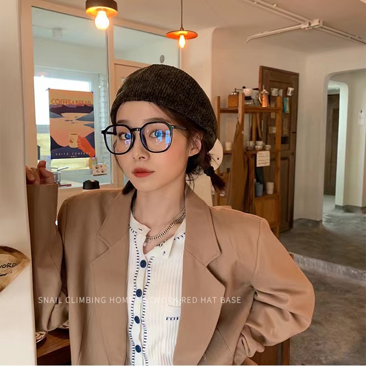 Mắt Kính Chống Ánh Sáng Xanh Gọng Lớn Tròng Vuông Màu Đen Phong Cách Hàn Quốc Cho Nữ