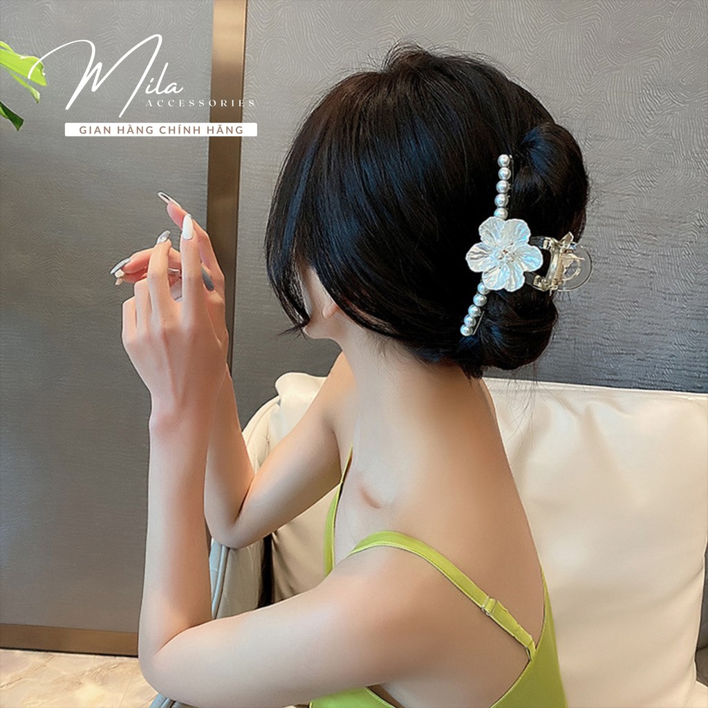 Kẹp tóc nữ Hàn Quốc nơ hoa MILA KT101 ❤️HOT TREND❤️ hạt trai trắng trẻ trung cá tính thời thượng Mila Accessories