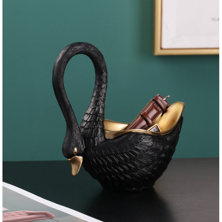 Tượng thiên nga bằng sứ cao cấp ngoài việc trưng bày còn đựng trang sức hoặc bánh kẹo decor nhiều không gian cao 18cm