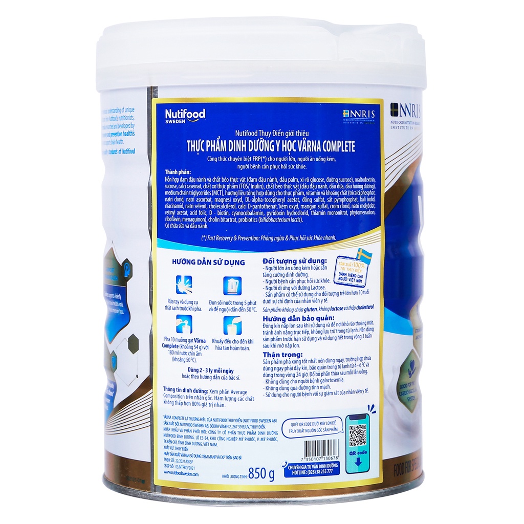 Sữa Bột Nutifood Varna Complete 850g [Date T3-2024]