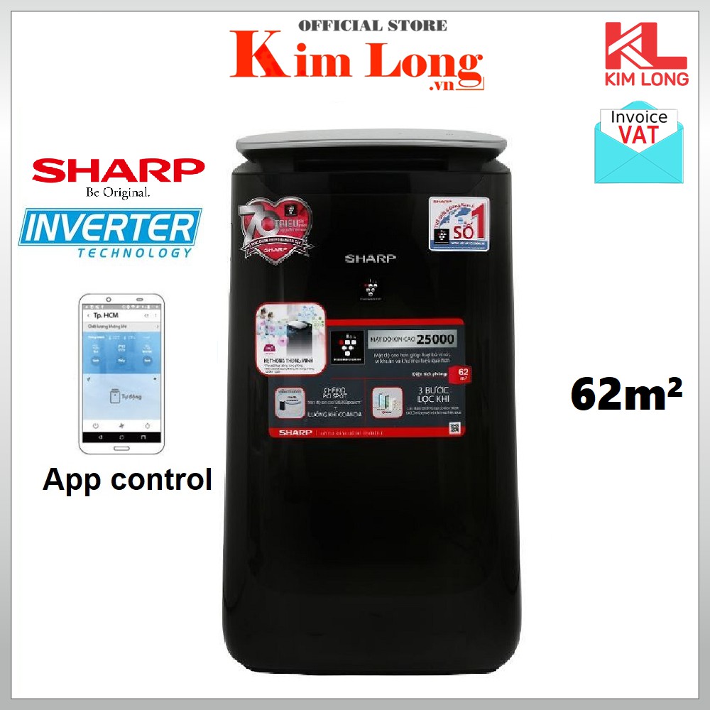 Máy lọc không khí Sharp FP-J80EV-H inverter 62 m², Plasmacluster ion - Bảo hành chính hãng 12 tháng