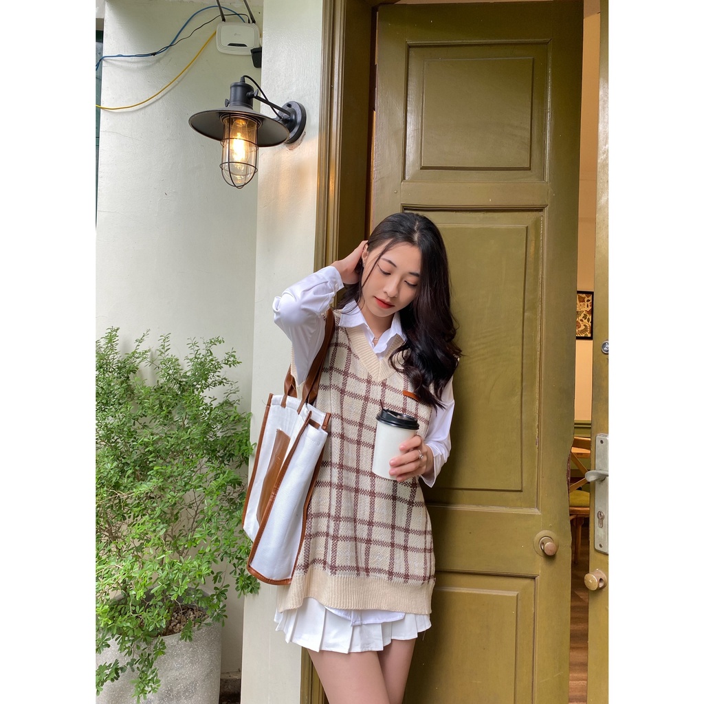 Áo gile len kẻ ô tag da A2070 SUSTORE | BigBuy360 - bigbuy360.vn