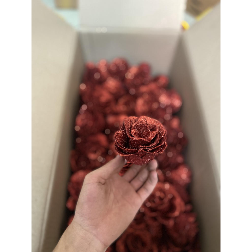 Thùng 200 Đầu Bông Hoa Nhũ Màu Đỏ ,Hàng Loại 2 (Không Xếp Hộp)