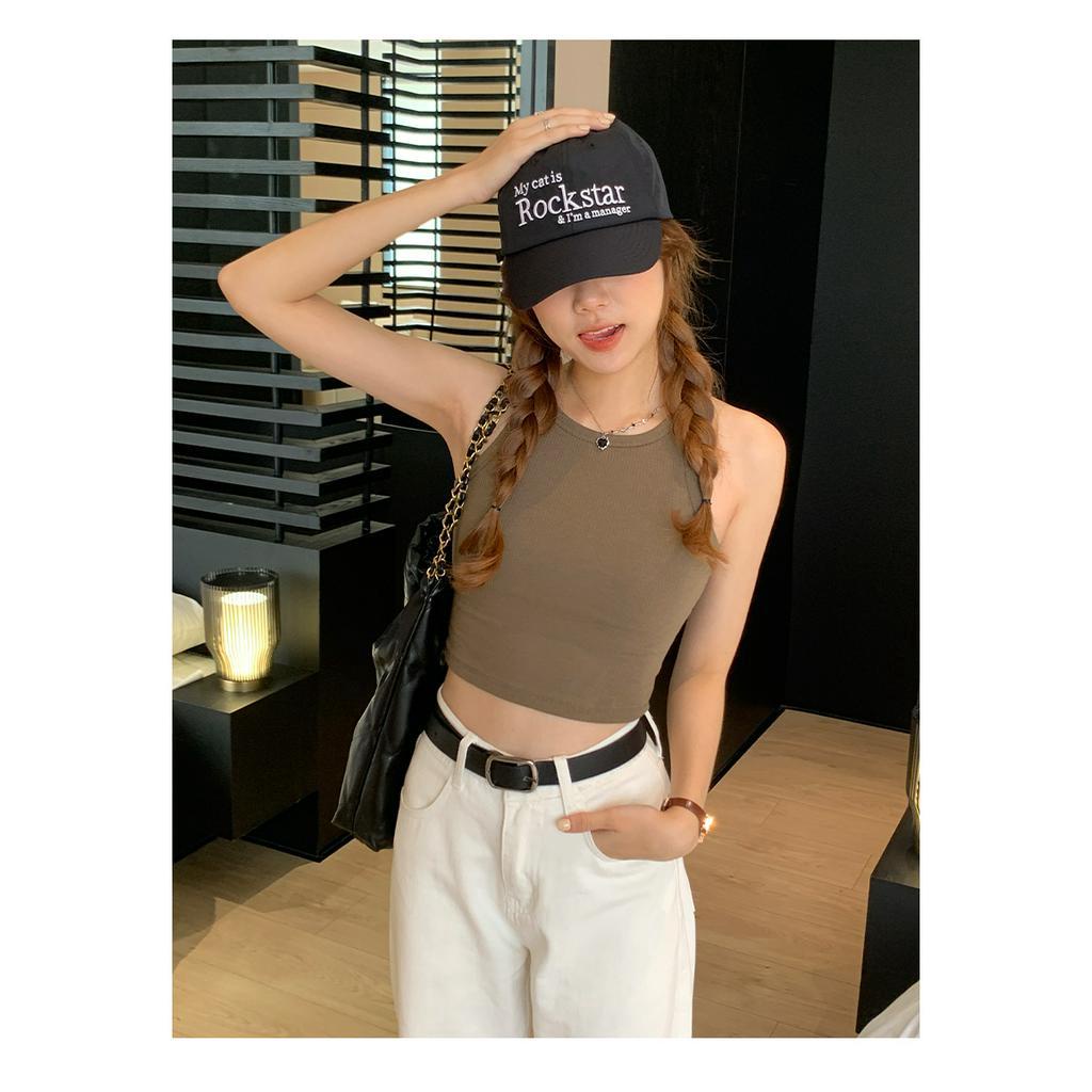 Xiaozhaniv Áo Croptop Hai Dây Ôm Dáng Vừa Vặn Với 4 Màu Tùy Chọn Phong Cách Hàn Quốc Cho