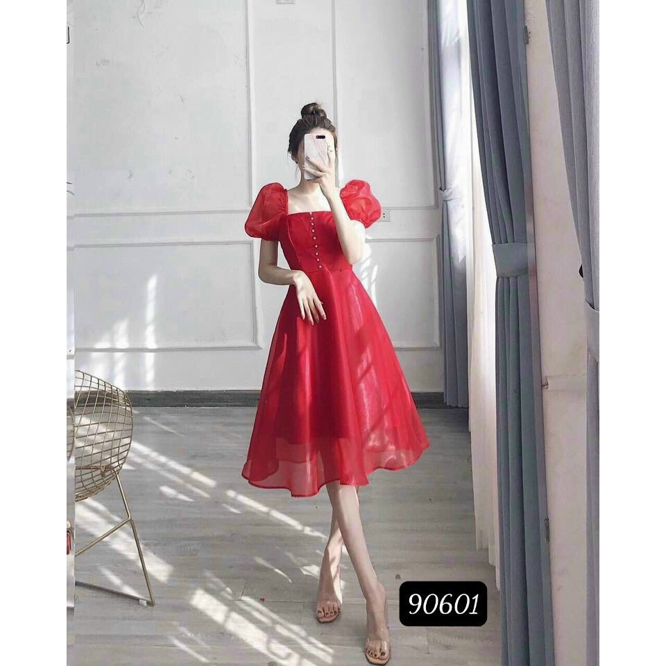 ĐẦM CÔNG CHÚA CỔ VUÔNG TAY PHỒNG - MIDI DÁNG XÒE - THIẾT KẾ DỰ TIỆC DẠO PHỐ | BigBuy360 - bigbuy360.vn
