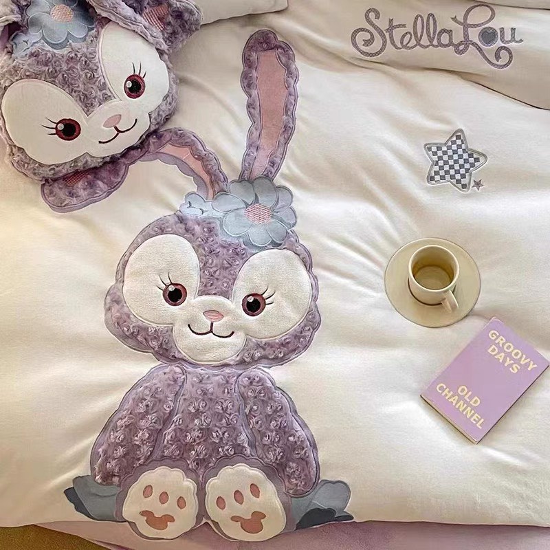 Bộ chăn ga gối mẫu THỎ TÍM - Cotton Line Disney thêu họa tiết ngộ nghĩnh, set 5 món sẵn hàng