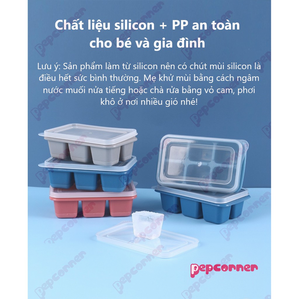 Khay trữ đông đồ ăn dặm, làm đá lạnh có nắp đậy chất liệu silicon + PP an toàn cho bé và gia đình