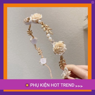 Băng đô cài tóc hoa hồng ngọc trai giả PKX bờm tóc hot trend