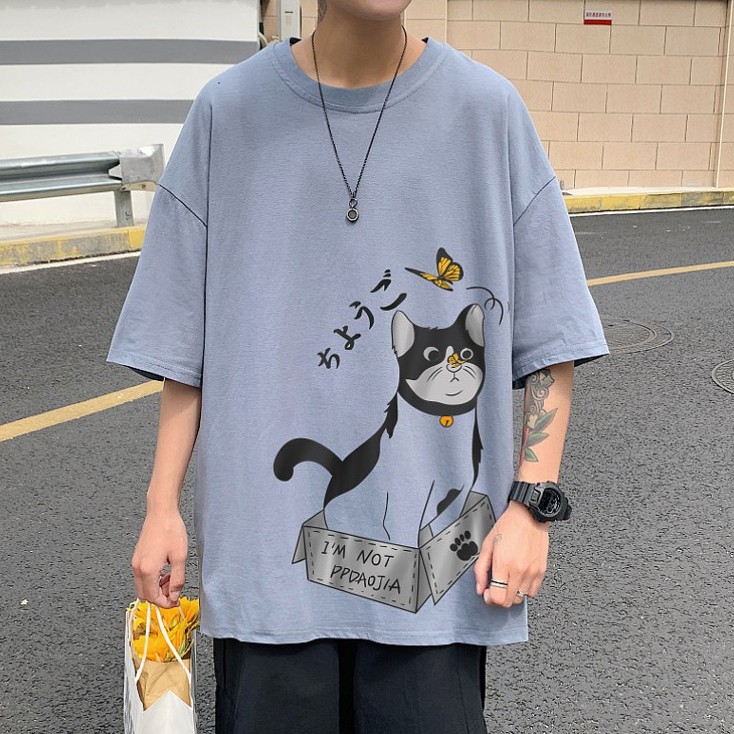 Áo thun ngắn tay dáng rộng in hình hoạt hình thời trang mùa hè Hàn Quốc size s-8xl 6 màu lựa chọn cho nam nữ
