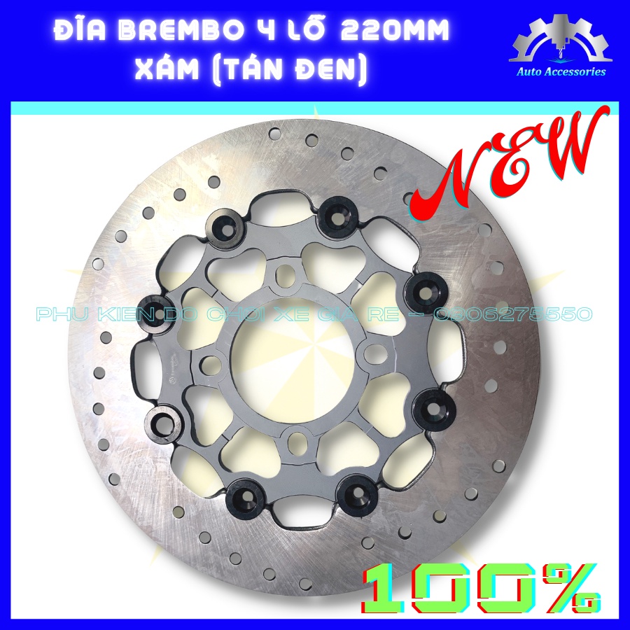 NEW 100% - ĐĨA THẮNG TRƯỚC BRCMBE 4 lỗ size 220mm, Có Đủ Pát CNC gắn Thông Dụng cho Tất Cả các dòng xe - 6 Màu CỰC CHẤT