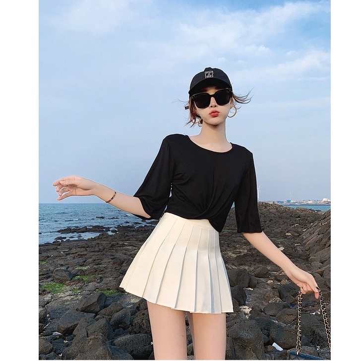 Chân váy xếp ly trắng cạp cao tennis ngắn thời trang Phong cách hàn quốc cho nữ