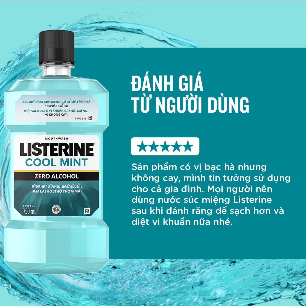 Nước Súc Miệng Listerine Không Cay Giúp Hơi Thở Thơm Mát - Cool Mint Zero - Dung Tích 250ml - 750ml